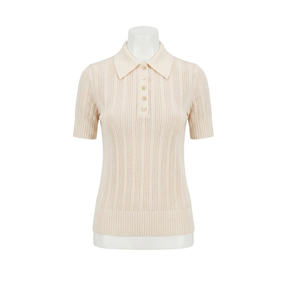 NEW ZIMMERMANN ribbed knit polo in cream